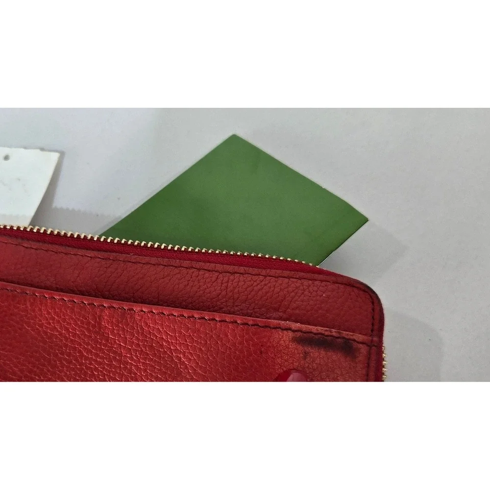 Kate Spade Wallet Persimmon Red Pebbled Leather Zip Around NWT *Flaw*  #1147